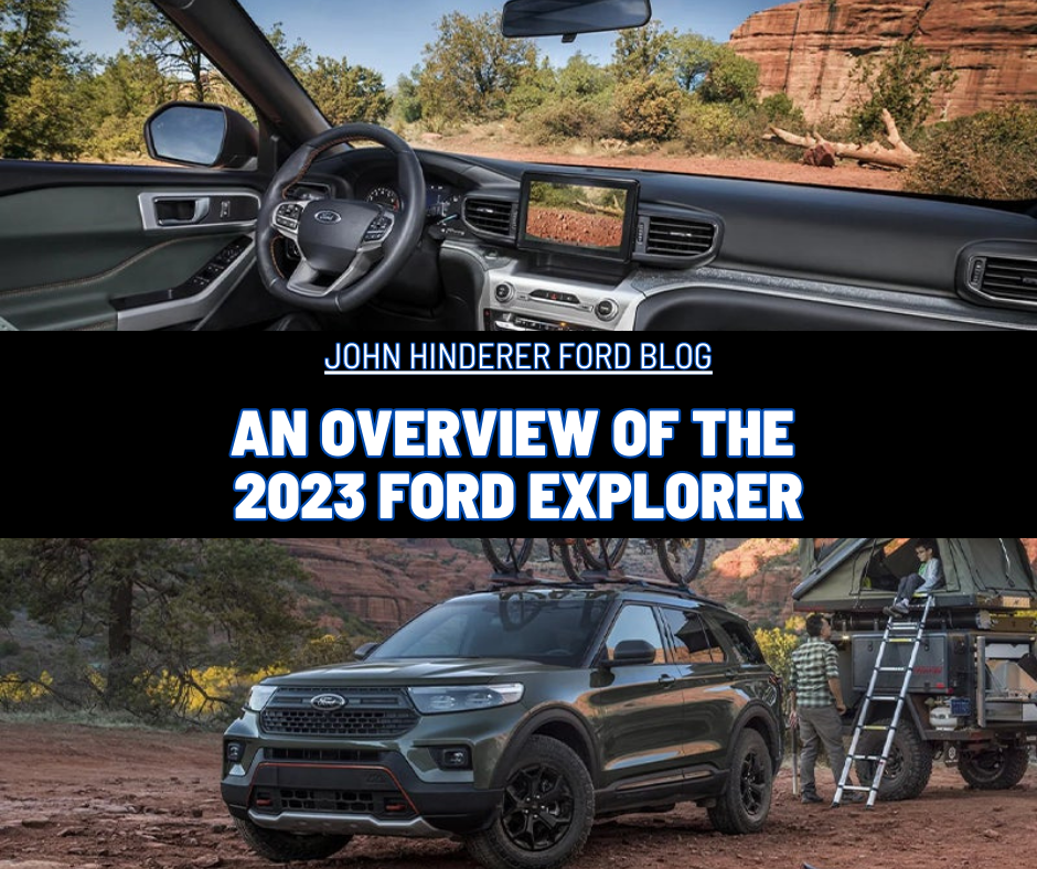 A graphic containing 2 photos of the Ford Explorer and the text: An Overview of the 2023 Ford Explorer
